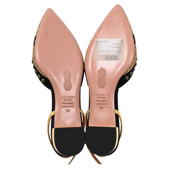 Aquazzura Marrakech Slingback Flats in Black Suede and Leather